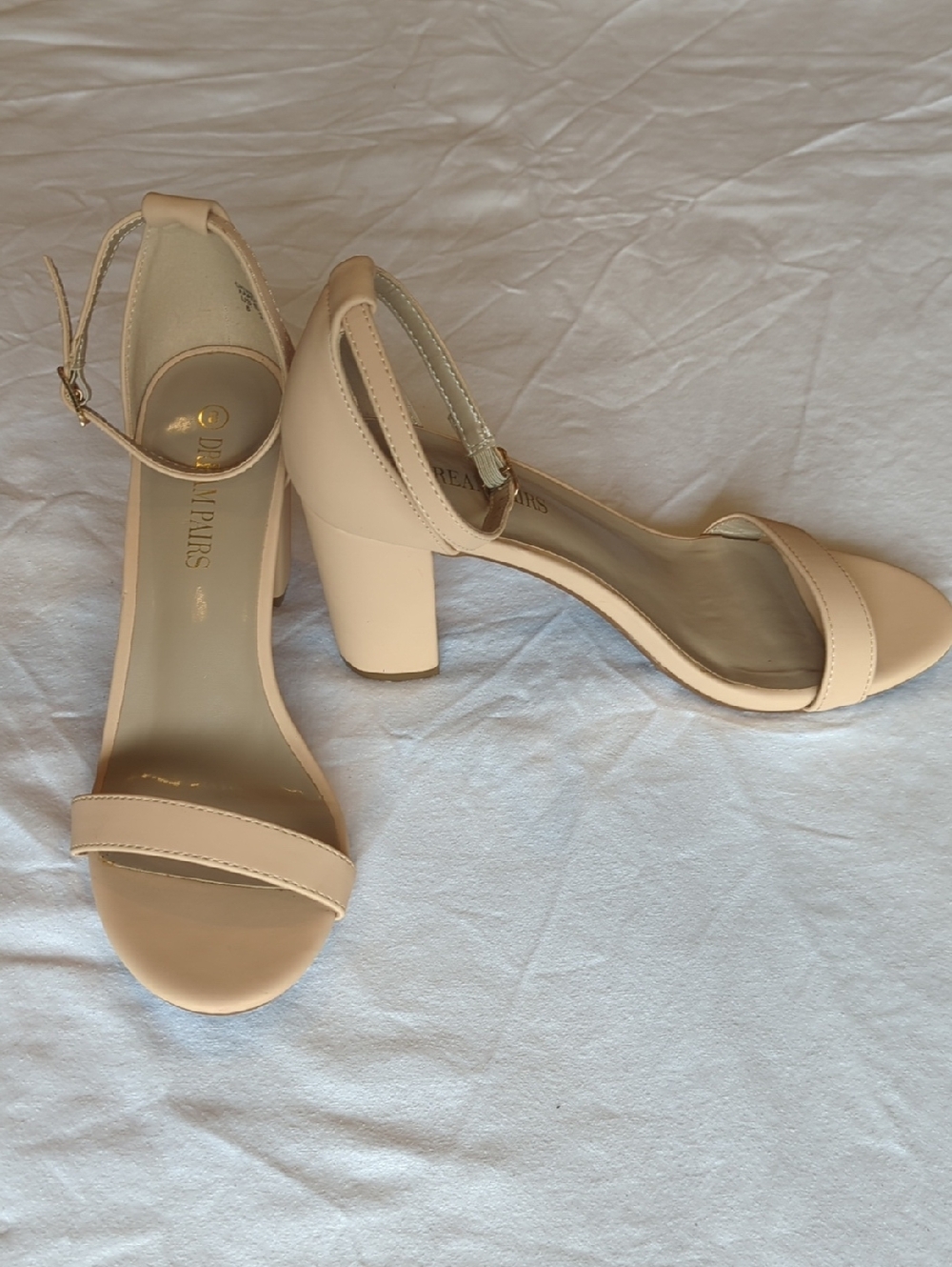 Dream Pairs Beige Block Heel Ankle-Strap Sandals
